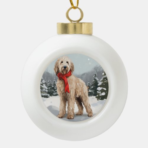 Goldendoodle Dog in Snow Christmas  Ceramic Ball Christmas Ornament