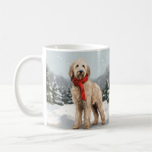 Goldendoodle Dog in Snow Christmas Coffee Mug
