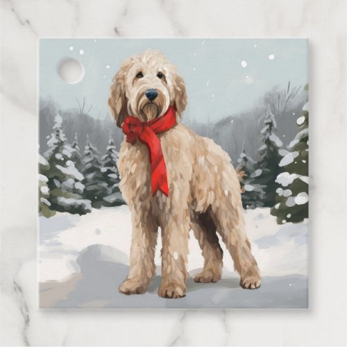 Goldendoodle Dog in Snow Christmas  Favor Tags