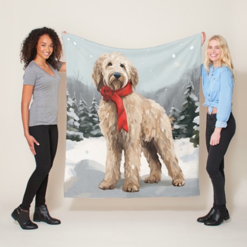 Goldendoodle Dog in Snow Christmas  Fleece Blanket