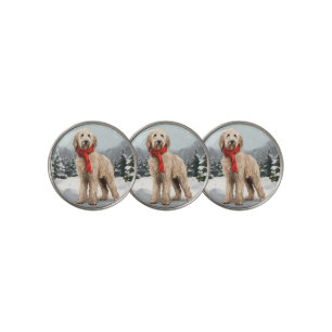 Goldendoodle Dog in Snow Christmas Golf Ball Marker