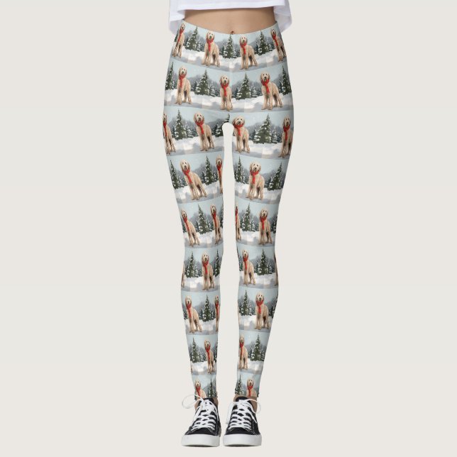 Goldendoodle Dog in Snow Christmas  Leggings (Front)