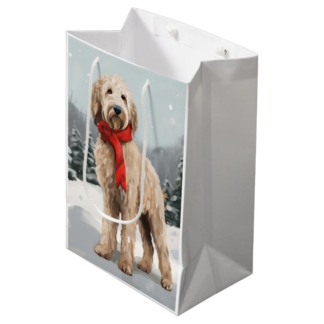 Goldendoodle Dog in Snow Christmas  Medium Gift Bag (Front Angled)