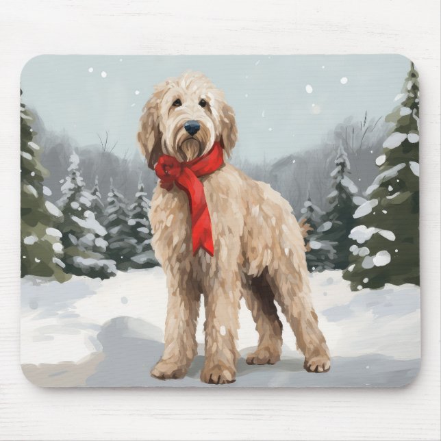 Goldendoodle Dog in Snow Christmas  Mouse Pad (Front)