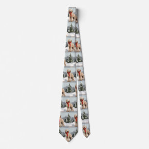 Goldendoodle Dog in Snow Christmas Neck Tie