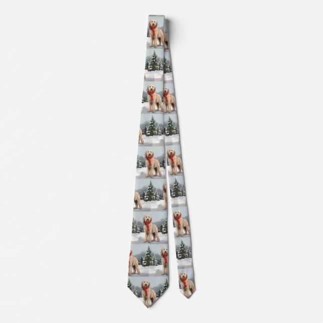 Goldendoodle Dog in Snow Christmas  Neck Tie (Front)