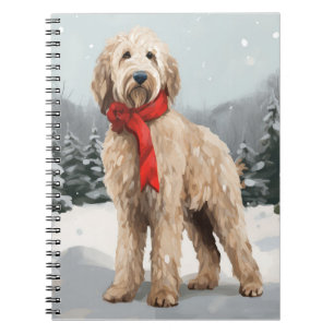 Goldendoodle Dog in Snow Christmas Notebook