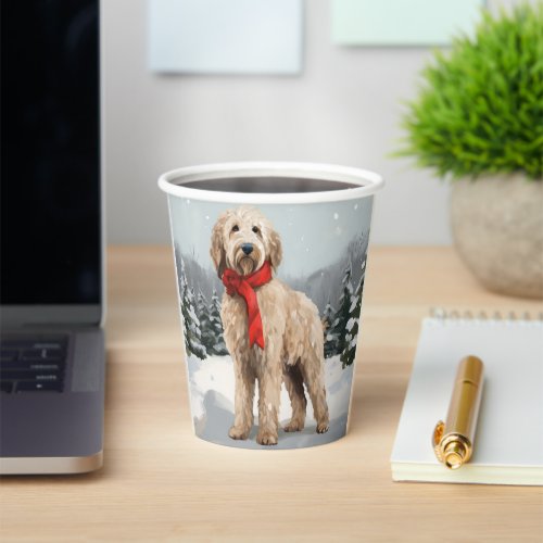 Goldendoodle Dog in Snow Christmas  Paper Cups