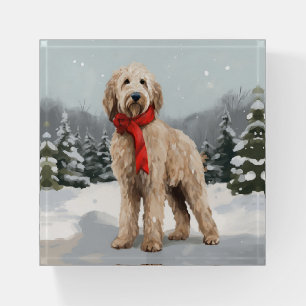 Goldendoodle Dog in Snow Christmas Paperweight
