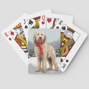 Goldendoodle Dog in Snow Christmas Poker Cards