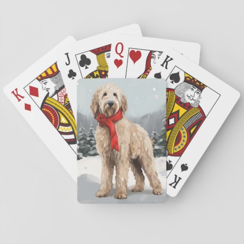 Goldendoodle Dog in Snow Christmas  Poker Cards