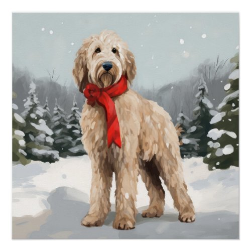 Goldendoodle Dog in Snow Christmas  Poster