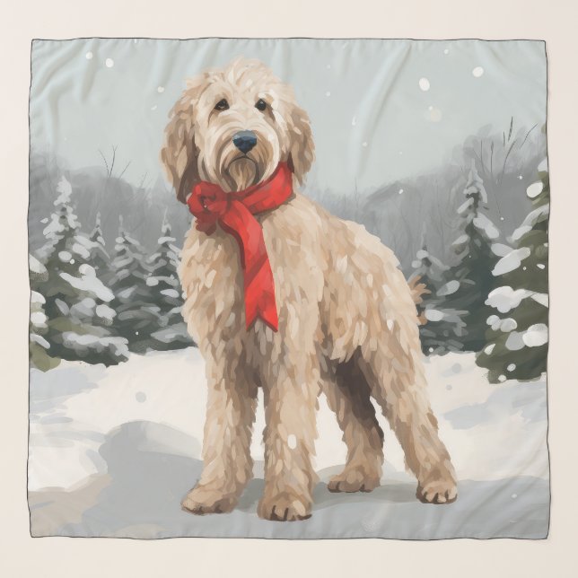 Goldendoodle Dog in Snow Christmas  Scarf (Front)