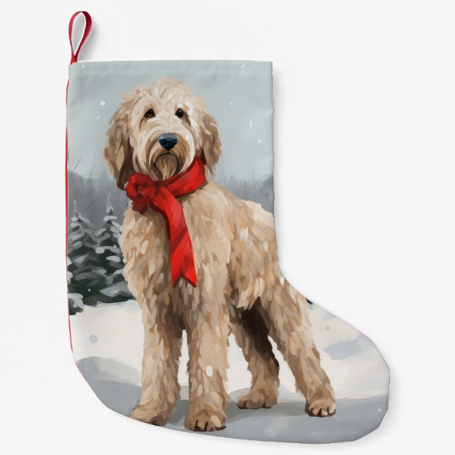 Goldendoodle Dog in Snow Christmas  Small Christmas Stocking (Front)