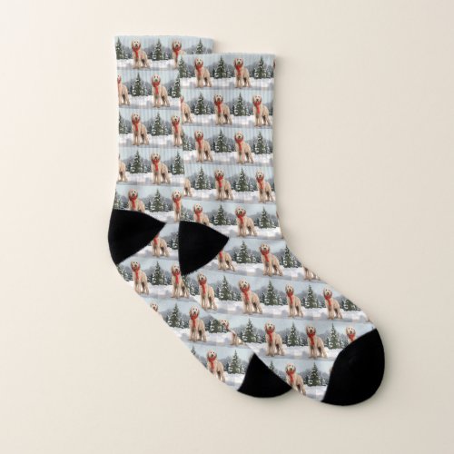 Goldendoodle Dog in Snow Christmas  Socks