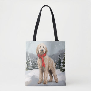 Goldendoodle Dog in Snow Christmas  Tote Bag