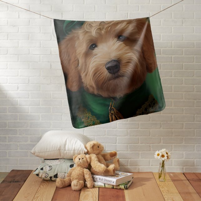 Goldendoodle  Dog in St. Patrick's Day Dress Baby Blanket (In Situ)