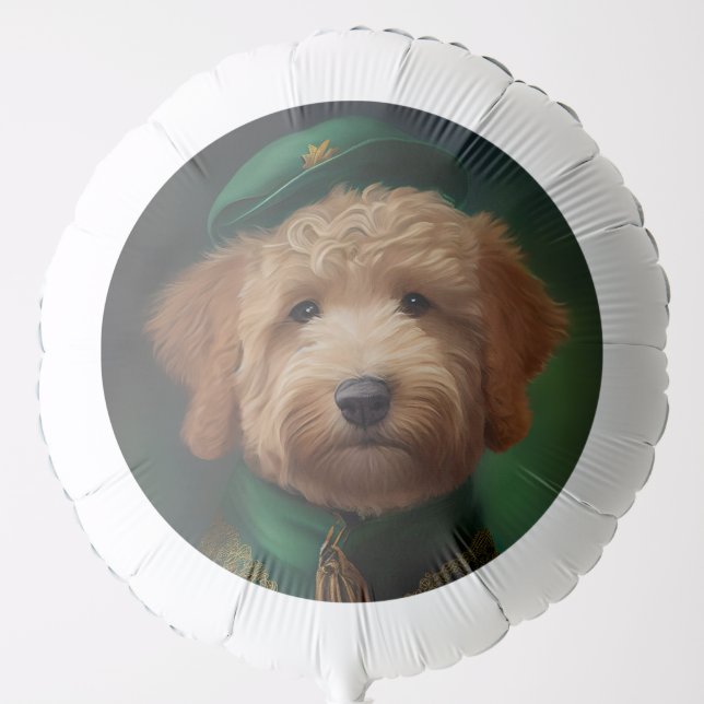 Goldendoodle  Dog in St. Patrick's Day Dress Balloon (Front)