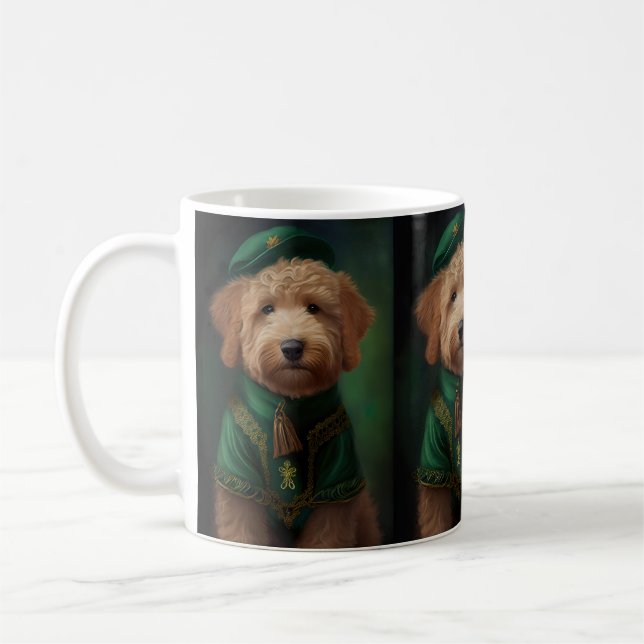 Goldendoodle  Dog in St. Patrick's Day Dress Coffee Mug (Left)