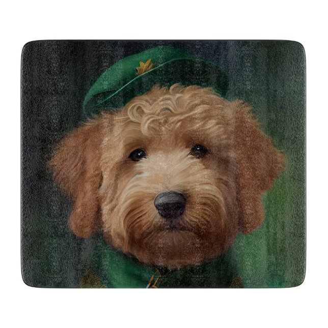 Goldendoodle  Dog in St. Patrick's Day Dress Cutting Board (Front)