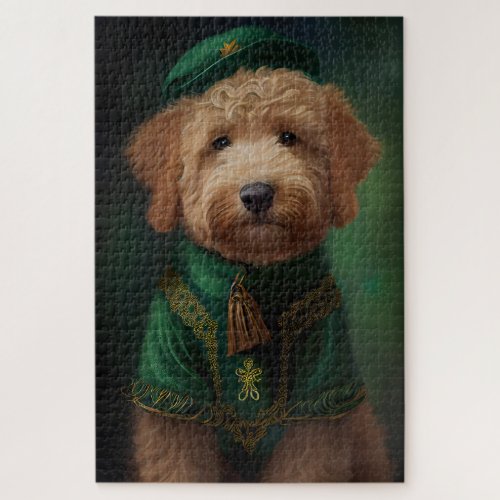 Goldendoodle  Dog in St Patricks Day Dress  Jigsaw Puzzle