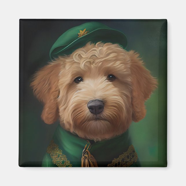 Goldendoodle  Dog in St. Patrick's Day Dress Magnet (Front)