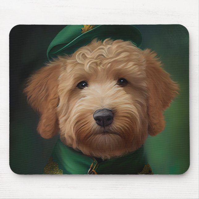 Goldendoodle  Dog in St. Patrick's Day Dress Mouse Pad (Front)