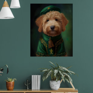 Goldendoodle  Dog in St. Patrick's Day Dress Poster