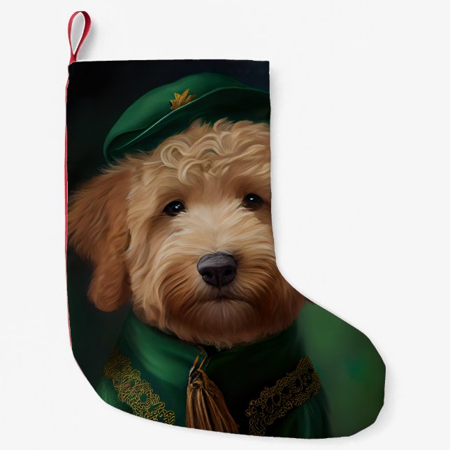 Goldendoodle  Dog in St. Patrick's Day Dress Small Christmas Stocking (Front)