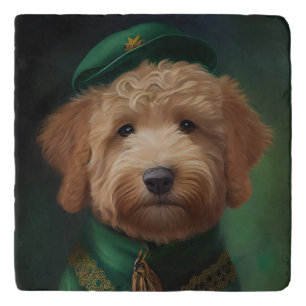 Goldendoodle Dog in St. Patrick's Day Dress Trivet
