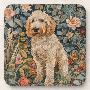 Goldendoodle Dog in William Morris Style Garden Beverage Coaster