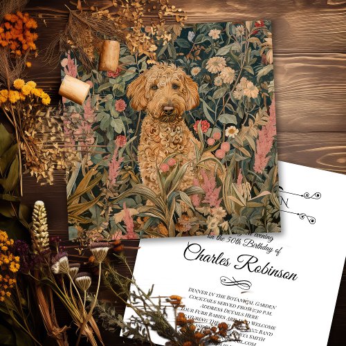 Goldendoodle Dog in William Morris Style Garden Thank You Card