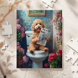 Goldendoodle Dog on Toilet Funny Jigsaw Puzzle<br><div class="desc">Bring a dose of joy and whimsy to your walls with this hilarious art print featuring a lovable goldendoodle casually reading the "Dog News" while perched on a toilet. Surrounded by vibrant florals and playful charm, this humorous dog art is perfect for adding personality to your bathroom, powder room, or...</div>