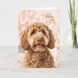Goldendoodle Dog Peach Hydrangea Thinking of You Card