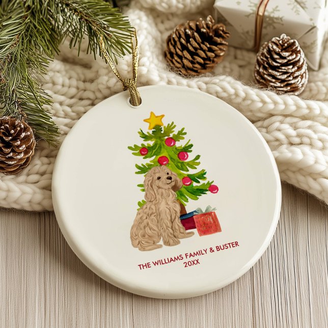 Goldendoodle Dog Personalized Christmas Ceramic Ornament (Creator Uploaded)