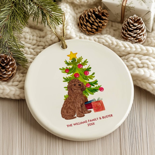 Goldendoodle Dog Personalized Christmas Ceramic Ornament (Creator Uploaded)