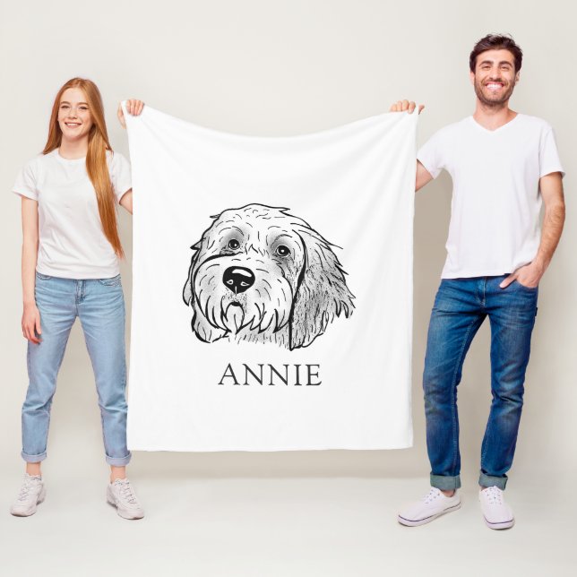 Goldendoodle Dog Personalized Drawing Fleece Blanket (In Situ)