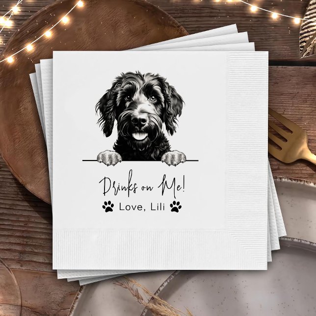 Goldendoodle Dog Personalized Drinks On Me Napkins (Creator Uploaded)
