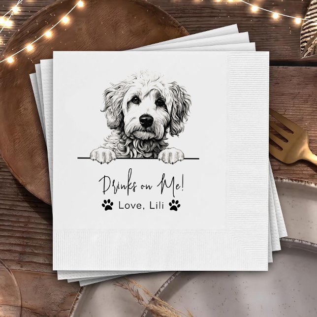 Goldendoodle Dog Personalized Drinks On Me Napkins (Creator Uploaded)