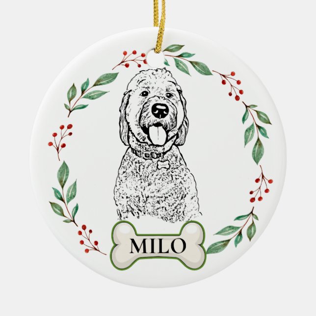 Goldendoodle Dog Personalized Hand Drawing Cer Ceramic Ornament (Front)