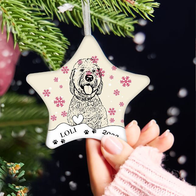 Goldendoodle Dog Personalized Hand Drawing Ceramic Ornament (Creator Uploaded)