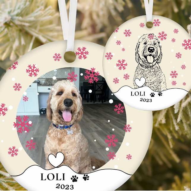 Goldendoodle Dog Personalized Hand Drawing Ceramic Ornament (Creator Uploaded)
