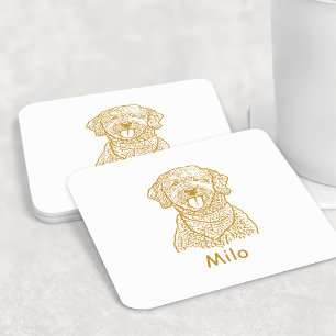 Goldendoodle Dog Personalized Hand Drawing Square Paper Coaster