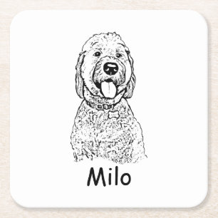 Goldendoodle Dog Personalized Hand Drawing Square Paper Coaster
