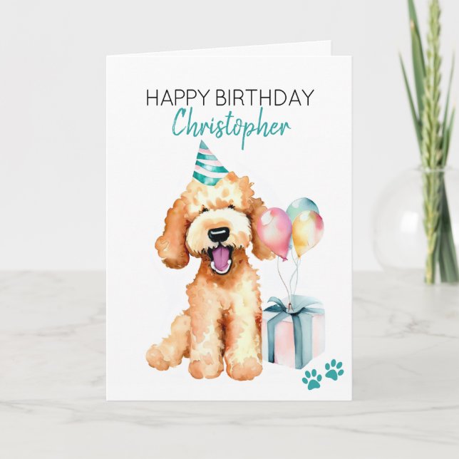 Goldendoodle Dog Personalized Happy Birthday Card (Front)