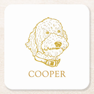 Goldendoodle Dog Personalized Square Paper Coaster