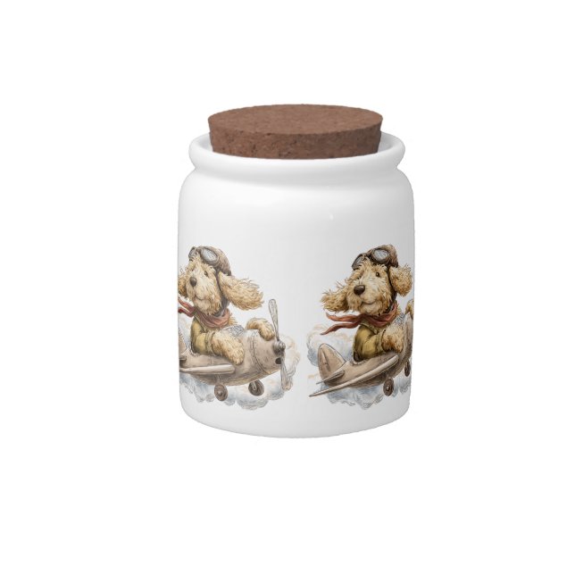 Goldendoodle Dog Pilot Airplane Candy Jar (Front)