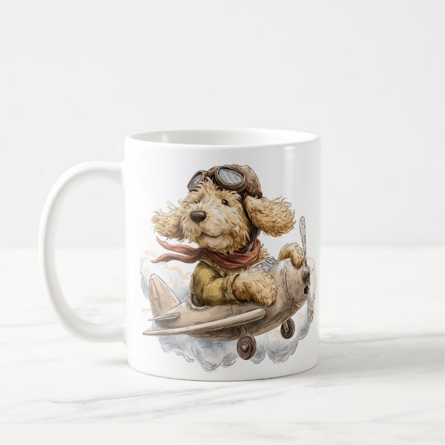 Goldendoodle Dog Pilot Airplane Coffee Mug (Left)
