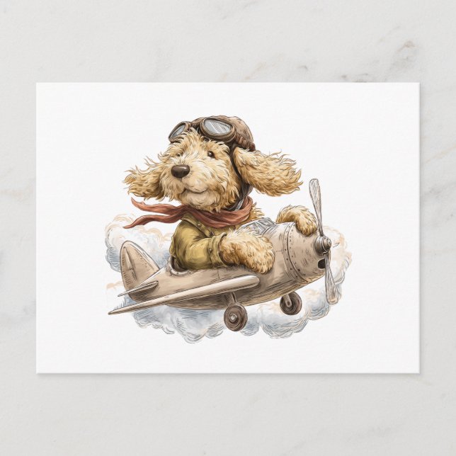 Goldendoodle Dog Pilot Airplane Postcard (Front)