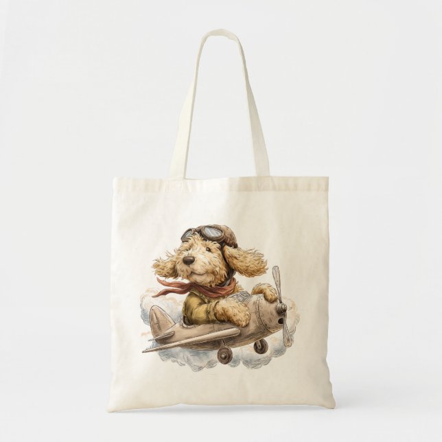 Goldendoodle Dog Pilot Airplane Tote Bag (Front)